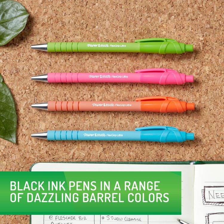 FlexGrip Ultra Recycled Ballpoint Pen, Retractable, Medium 1 mm, Black Ink, Assorted Barrel Colors, Dozen
