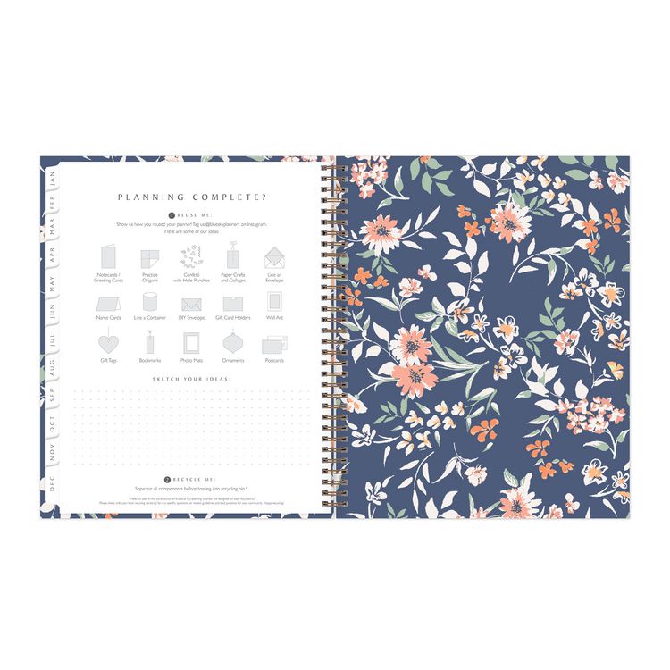 One Tree Planted Effie Weekly/Monthly Planner, Floral Artwork, 11" x 8.5", Blue/Peach/Green Cover, 12-Month (Jan-Dec): 2025