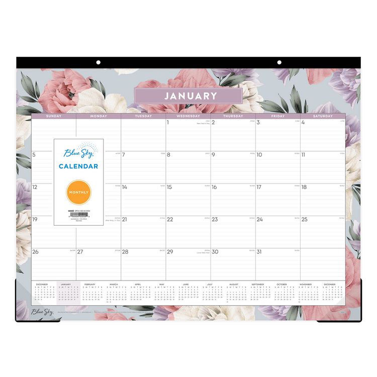 Tula Monthly Desk Pad Calendar, Floral Artwork, 22" x 17", White/Purple/Pink Sheets, Black Headband, 12-Month (Jan-Dec): 2025