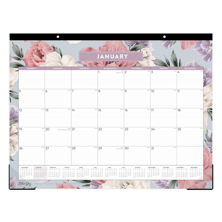 Tula Monthly Desk Pad Calendar, Floral Artwork, 22" x 17", White/Purple/Pink Sheets, Black Headband, 12-Month (Jan-Dec): 2025