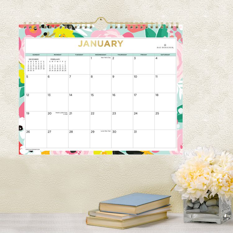 Day Designer Secret Garden Mint Monthly Wall Calendar, Floral Artwork, 11 x 8.75, Multicolor Sheets, 12-Month (Jan-Dec): 2025