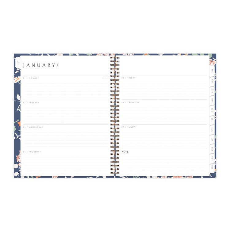One Tree Planted Effie Weekly/Monthly Planner, Floral Artwork, 11" x 8.5", Blue/Peach/Green Cover, 12-Month (Jan-Dec): 2025