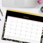 Neveah Monthly Desk Pad Calendar, Floral Artwork, 22" x 17", White/Black/Pink Sheets, Gold Headband, 12-Month (Jan-Dec): 2025