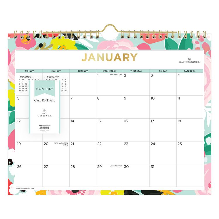 Day Designer Secret Garden Mint Monthly Wall Calendar, Floral Artwork, 11 x 8.75, Multicolor Sheets, 12-Month (Jan-Dec): 2025