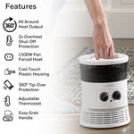 Surround Fan Forced Heater, 1,500 W, 8.1 x 11.2 x 7.9, White