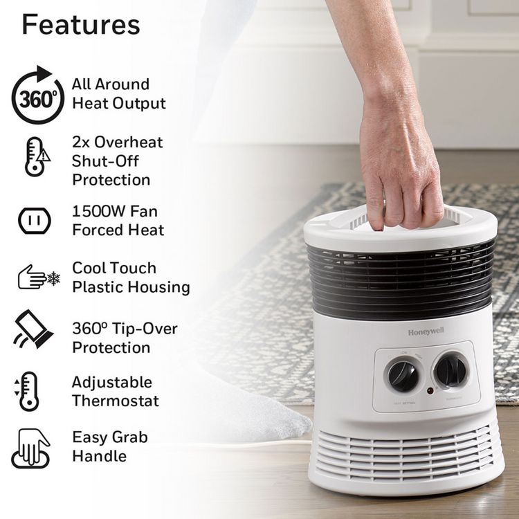 Surround Fan Forced Heater, 1,500 W, 8.1 x 11.2 x 7.9, White