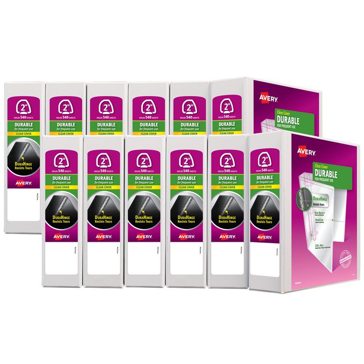 Durable View Binder with DuraHinge and EZD Rings, 3 Rings, 2" Capacity, 11 x 8.5, White, 12/Carton