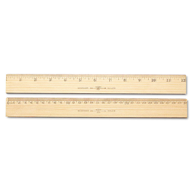 Wood Ruler, Metric And 1/16" Scale With Single Metal Edge, 12"/30 Cm Long