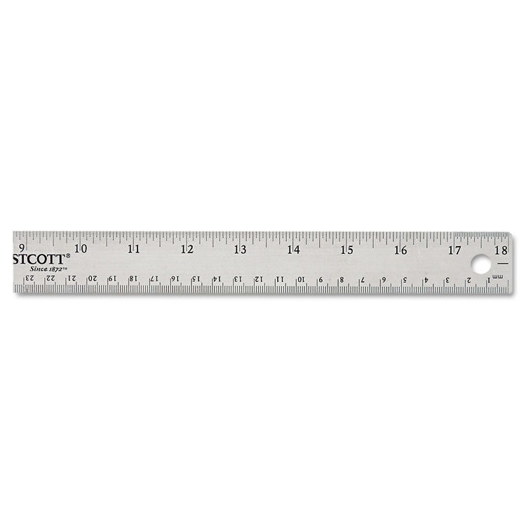 Stainless Steel Office Ruler With Non Slip Cork Base, Standard/metric, 18" Long