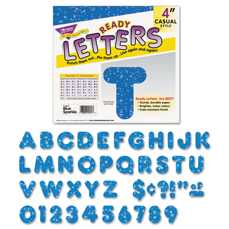 Ready Letters Sparkles Letter Set, 4" Tall, Blue Sparkle Characters, 71/Set