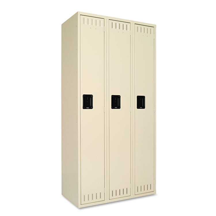 Single-Tier Locker, Three Lockers with Hat Shelves and Coat Rods, 36w x 18d x 72h, Sand