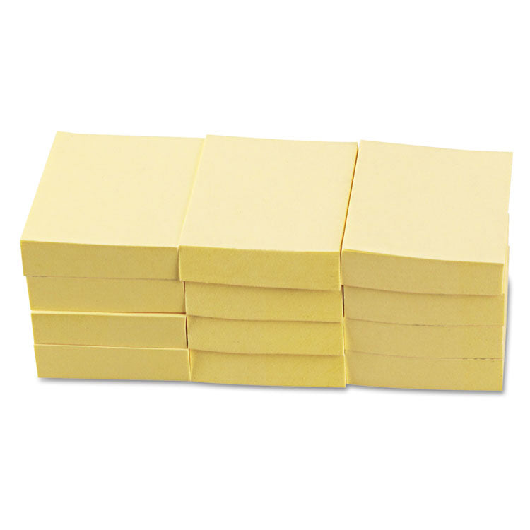 Recycled Self-Stick Note Pads, 1.5" x 2", Yellow, 100 Sheets/Pad, 12 Pads/Pack
