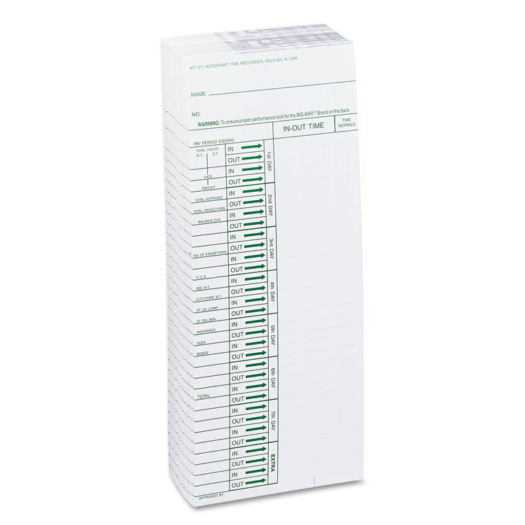 Time Clock Cards For Acroprint Att310, One Side, 4 X 10, 200/pack