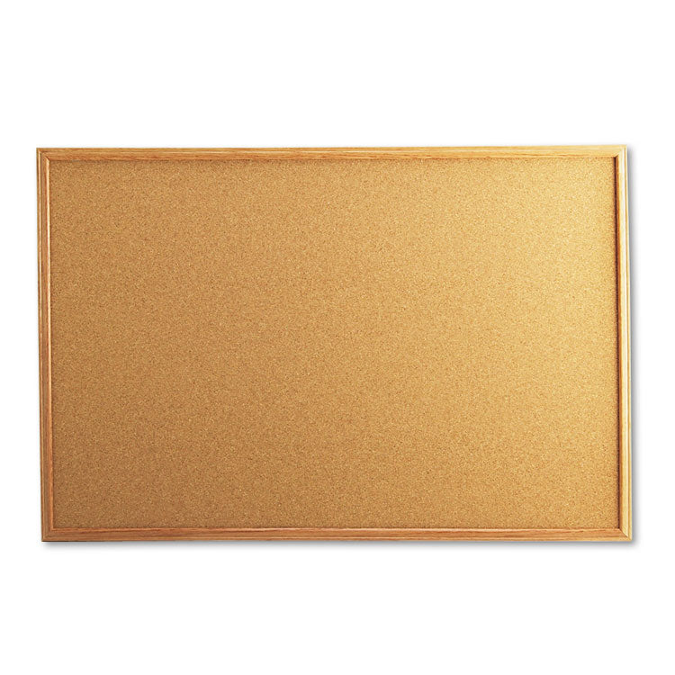 Cork Board with Oak Style Frame, 36" x 24", Tan Surface, Oak Finished Wood Frame
