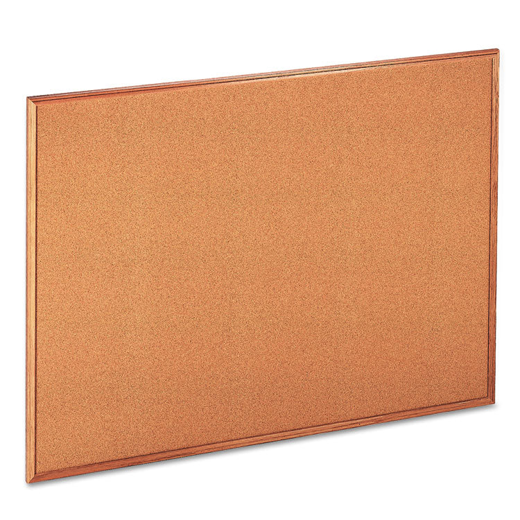 Cork Board with Oak Style Frame, 48" x 36", Tan Surface, Oak Finished Wood Frame