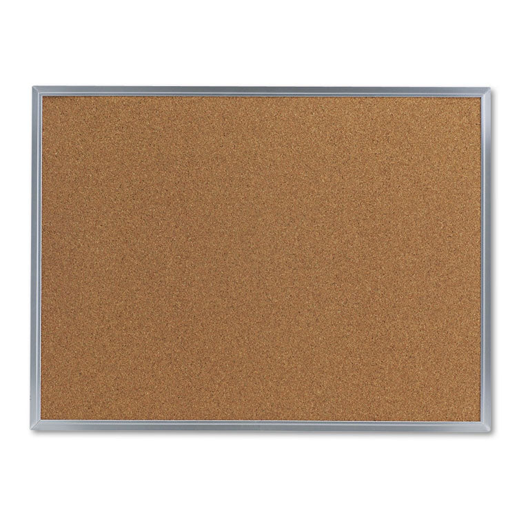 Cork Bulletin Board, 24" x 18", Tan Surface, Satin Aluminum Frame