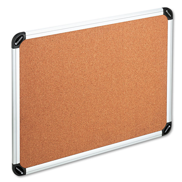 Cork Board with Aluminum Frame, 48" x 36", Tan Surface, Satin Aluminum Frame