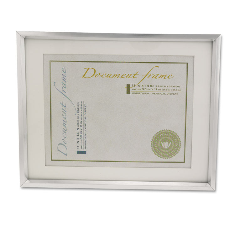 Plastic Document Frame with Mat, 11 x 14 and 8.5 x 11 Inserts, Metallic Silver