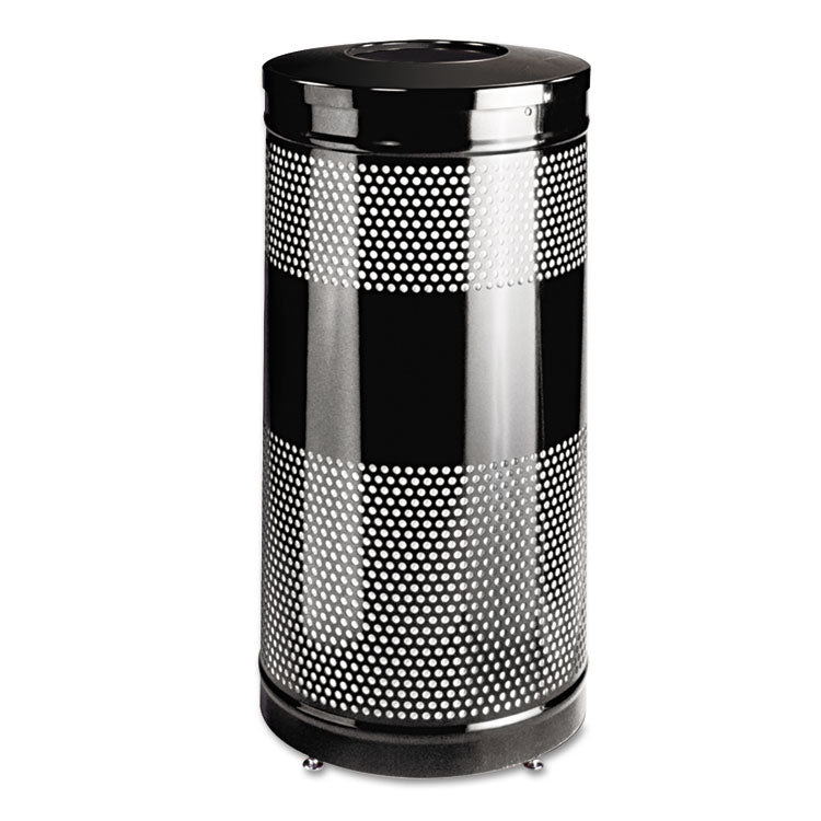 Classics Perforated Open Top Receptacle, 25 gal, Steel, Black